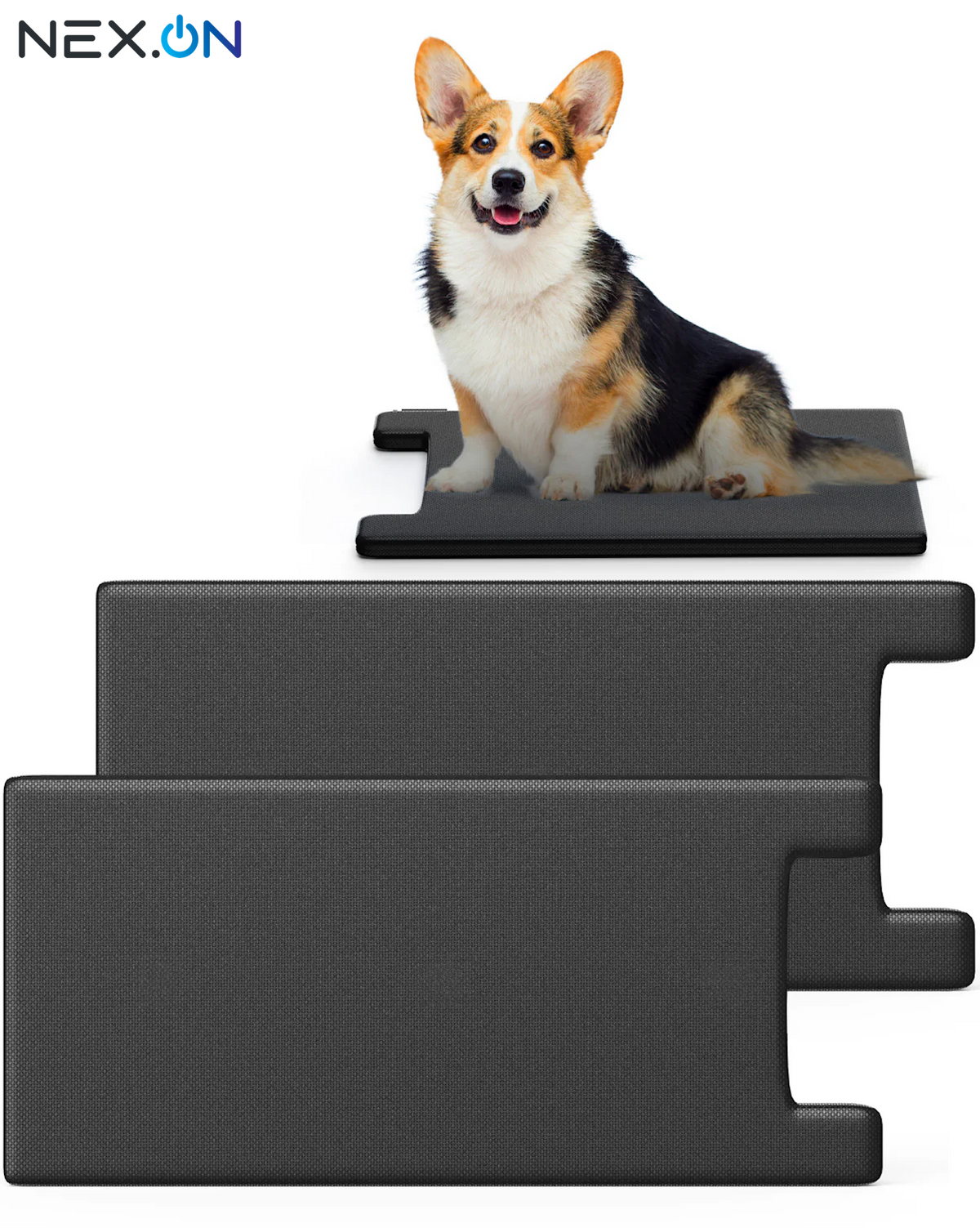 Cachorro sobre a almofada preta Nex.On PupRide Comfort Mat para pets
